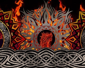Red Dragon Border Stripe - by Jason Yenter for In the Beginning Fabrics - Sold in 1/2 yard increments - 43/45&quot; width