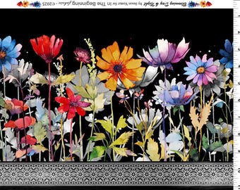 Black Border (1BDN1) from the Blooming Day & Night Collection by Jason Yenter for In the Beginning Fabrics - Priced by the 1/2 yard