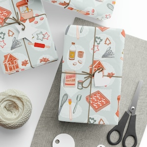 Holiday Christmas Baking Wrapping Paper, gingerbread house, Xmas cookies, candy canes, bakers Gift wrap, Holidays, Birthday present wrap
