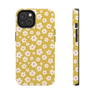 Asian Inspired ditsy floral tough Phone Case, cute and aesthetic iPhone Case, iPhone 11 12 13 14 feminine grey white Phone Accessories cover