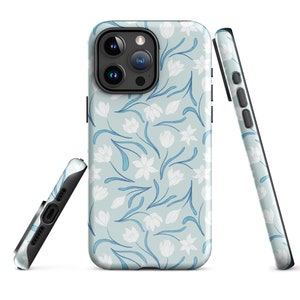 Blue pastel spring flower snow crocus Tough Case for iPhone 15 plus pro max, iPhone cover, floral phone cover, trendy Apple accessories