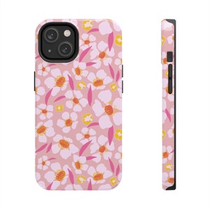 Pink retro Hibiscus Tropical floral tough iPhone case, cute iPhone case, iPhone 7, 8, X, 11, 12, 13, 14, Modern Flowers Phone Case, feminine