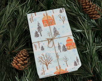 Scandinavian  winter scene wrapping paper, Christmas Gift Wrap, Holiday Gift Wrap, Wrapping Paper Rolls, Winter Birthday, birthday presents
