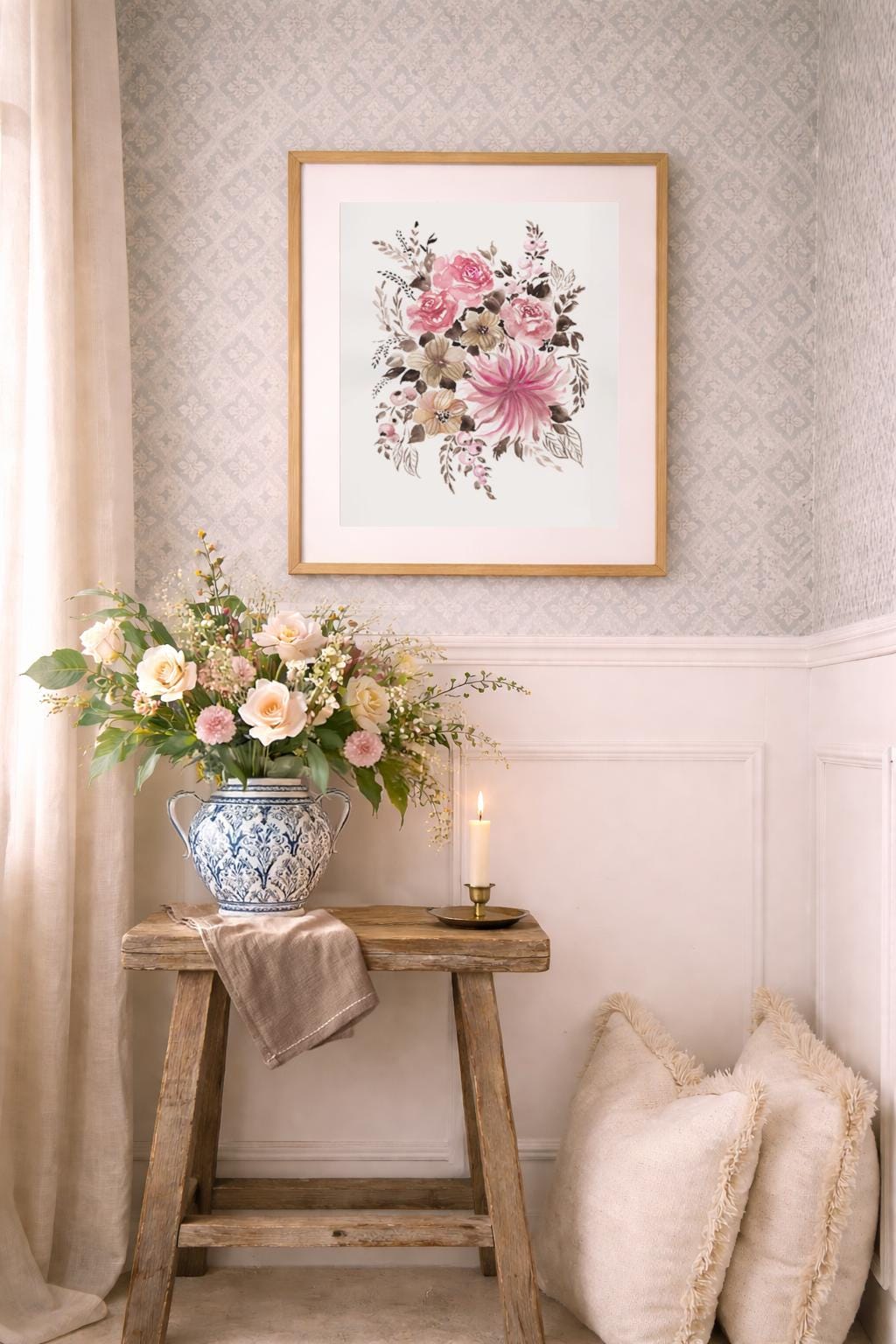 Watercolor Floral Bouquet Art Print (unframed)– Rose and Dahlia Wall ...