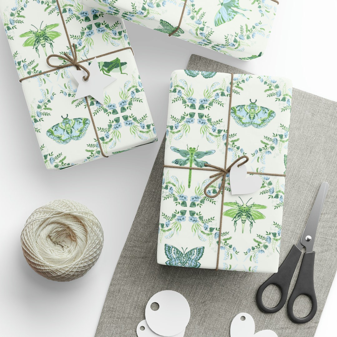 Wrapping Papere - Watercolor Butterfly and Insects Florals, Holiday ...