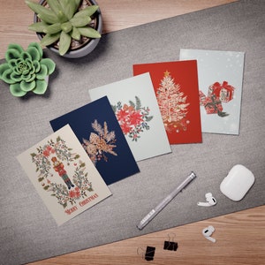 Weihnachtsgrußkarten 5er-Set, Weihnachtsgrußkarte mit mehreren Designs, Weihnachtskarte Variety Pack | Künstler entworfen illustrierte Karten Pack