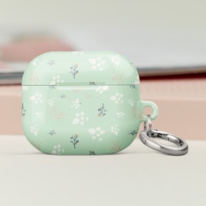 Mint Floral AirPods Pro 2 Case, AirPods Case 3rd Generation Case, airpod case cute, airpod case floral, feminine white flower airpods case