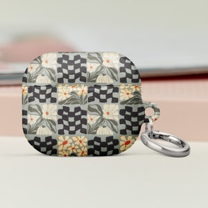 Retro checkerboard AirPods Pro 2 Case With Keychain, floral AirPods Case Pro 2 3rd, hard plastic protective earbud cover, tech case, gifts