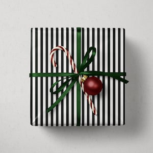 Wrapping Paper: Classic pin stripes of cream and black - vintage Holiday Charm , Gift wrap, Holidays, Birthday, Christmas candies