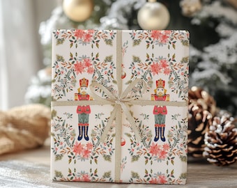 Wrapping Paper: Vintage Nutcracker and Winter Florals Watercolor Art - Classic Holiday Charm , Gift wrap, Holidays, Birthday, Christmas