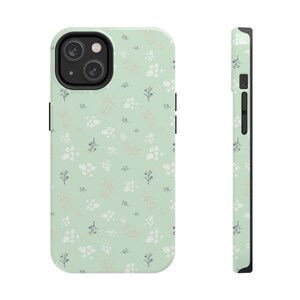 Mint floral tough iPhone case, cute iPhone case, iPhone 7, 8, X, 11, 12, 13, 14, small flowers phone accessories, iphone 14 pro max designer