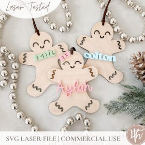 Adorno de galleta de jengibre: 2 diseños/Archivos cortados con láser/SVG de Glowforge/Archivos navideños SVG para láser/Adornos de madera 3D/Archivo de acrílico para madera