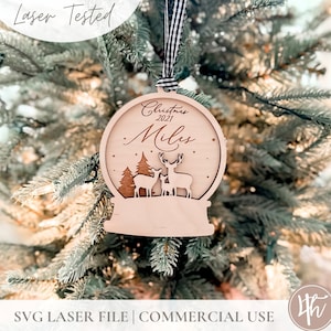 Snow Globe Reindeer Ornament| Laser Cut Files | Glowforge SVG | Laser Christmas Files SVG  | 3D Wood Ornaments | Wood and Acrylic Cut File