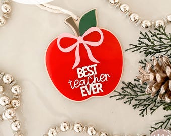 Teacher Apple Bow Ornaments | Laser Engrave Files | Glowforge Christmas SVG| Glowforge SVG | Laser Christmas Files | Gift For Teachers
