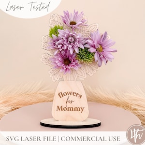 Flores para mamá SVG / Regalo del día de la madre svg / Porta flores de madera svg / Archivos de grabado láser / Glowforge svg / Archivos láser