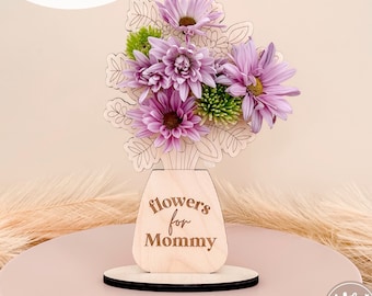 Flores para mamá SVG / Regalo del día de la madre svg / Porta flores de madera svg / Archivos de grabado láser / Glowforge svg / Archivos láser