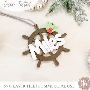 Nautical Wheel Ornament | Personalized| Laser Cut Files | Glowforge SVG | Laser Christmas SVG | Wood Acrylic File | Christmas Wreath SVG