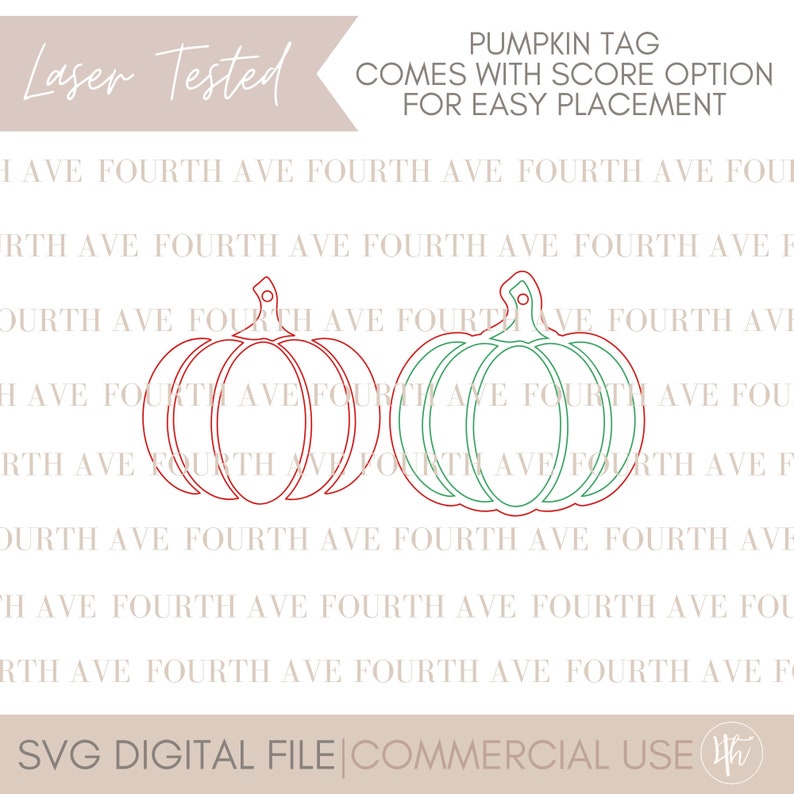 May include: Two pumpkin shaped tags, one red and one green, with the text "PUMPKIN TAG COMES WITH SCORE OPTION FOR EASY PLACEMENT" at the top. The tags are designed for easy cutting and assembly.