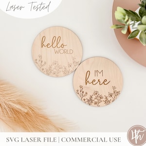 Wildflower-scores en -gravures Hello World SVG | SVG I'm Here| Lasergraveerbestanden | Glowforge-svg | Laserbestanden | Cadeau-ideeën voor babyshowers