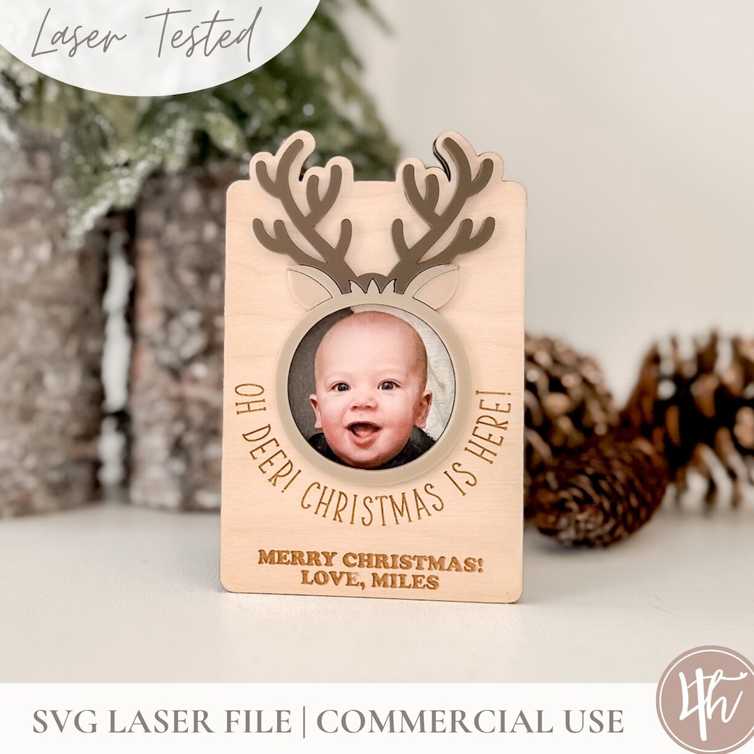 Holiday Reindeer Fridge Photo Magnet| Laser Cut Files | Glowforge SVG ...