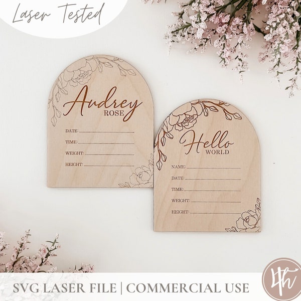 Peonies Scoring and Engraving Hello World Stats SVG | SVG New Born Stats| Glowforge SVG | Laser Files |Baby Shower Gift Ideas