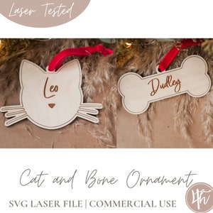 Adorno para mascotas SVG / Adorno para gatos SVG / Adorno para perros SVG / Archivos de grabado láser / Glowforge Christmas SVG / Glowforge SVG / Archivos de Navidad láser