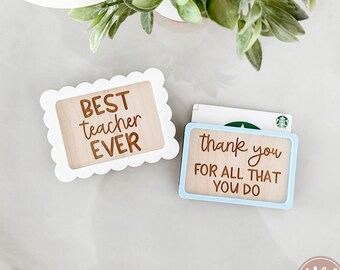 Porta carte regalo con bordo per insegnante SVG / Regalo per insegnante SVG / Regalo per assistente scolastico SVG / File per incisione laser / Glowforge SVG / Carta regalo per caffè /