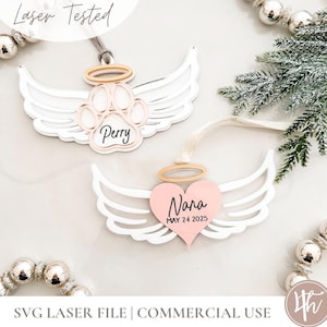 Memorial Halo and Angel Wings Ornament-2 Designs | Personalized | Laser Files | Glowforge SVG | Laser Christmas Files | Wood Acrylic File
