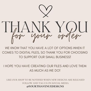 May include: Thank you for your order. We know you have a lot of options when it comes to digital files, so thank you for choosing to support our small business! I hope you have creating our files and love them as much as we do! Like our shop to be notified when new designs are released. Follow and tag us on social media @FOURTHAVENUEDESIGNS
