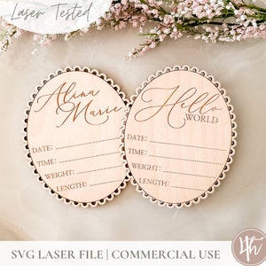 Style vintage Bonjour tout le monde ou nom SVG | Signe SVG nouveau-né | Glowforge SVG | Fichiers laser | Idées cadeaux pour baby shower | Plaque nominative|