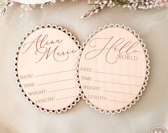 Letrero de Hola Mundo o Nombre Estilo Vintage SVG / Letrero para Recién Nacido SVG / Glowforge SVG / Archivos Láser / Ideas para Regalos de Baby Shower / Letrero con Nombre /