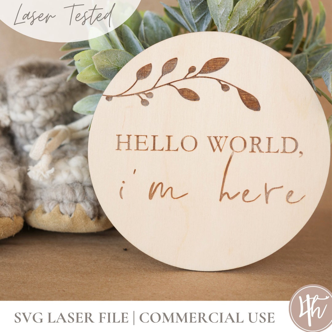 Baby Announcement SVG | Hello World Leaf, Newborn Sign (digital ...