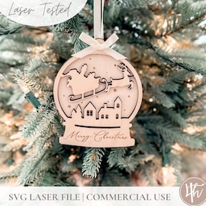 Sneeuwbol kerstman| Lasergesneden bestanden | Glowforge-svg | Laser kerstbestanden SVG | 3D houten ornamenten | Snijbestand voor hout en acryl