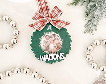 Wreath Family Photo Frame Ornament | Personalized| Laser Cut Files | Glowforge SVG | Laser Christmas SVG | Wood Acrylic File | Christmas SVG