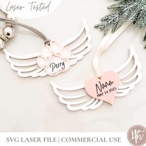 Memorial Angel Wings Ornament-2 Designs | Personalized| Laser Cut Files | Glowforge SVG | Laser Christmas Files SVG | Wood Acrylic File