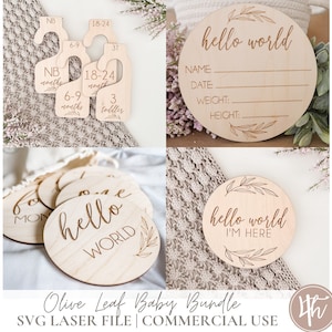 Paquete de hojas de olivo para bebé svg / hola mundo svg / estadísticas de nacimiento / cartel para recién nacidos svg / bienvenido bebé svg / Archivo de corte Glowforge / SVG