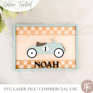Vintage Car Name Sign Checkered SVG | SVG New Born Sign| Glowforge SVG | Laser Files |Baby Shower Gift Ideas | Nursery Name Sign|