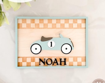 Vintage Car Name Sign Checkered SVG | SVG New Born Sign| Glowforge SVG | Laser Files |Baby Shower Gift Ideas | Nursery Name Sign|