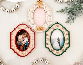 Vintage Frame Photo Ornament Bundle SVG | Personalized|  Laser Cut | Glowforge SVG | Laser Christmas | Wallet Size Photo Frame | frame svg