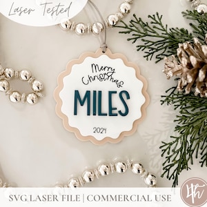 Modern Wave Christmas Ornament | Personalized| Laser Cut Files | Glowforge SVG | Laser Christmas SVG | Wood Acrylic File | First Christmas