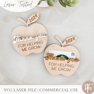 Apple-cadeaukaarthouder SVG | Leraar cadeau SVG | Kinderopvang werknemer cadeau svg | Lasergraveerbestanden | Glowforge-SVG| Koffiecadeaubon|  Downloaden