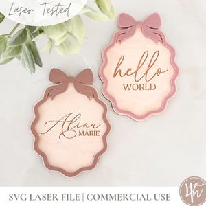 Saint-Jacques vintage Bonjour tout le monde ou nom signe SVG | Signe SVG nouveau-né | Glowforge SVG | Fichiers laser | Idées cadeaux pour baby shower | Plaque nominative|