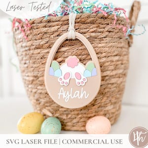 Étiquettes personnalisées pour panier d'oeufs de Pâques | Fichiers SVG prêts à être découpés au laser | Fichier SVG d'étiquette de panier de Pâques | Étiquettes de nom de Pâques en téléchargement numérique