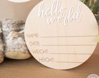 Baby Announcement SVG | Hello World Birth Stats Sign (Glowforge Cut File)