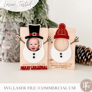 Aimant photo de réfrigérateur de bonhomme de neige de vacances | Fichiers découpés au laser | Glowforge SVG | Fichiers de Noël laser SVG | Fichier SVG de vacances | Lime à découper en bois acrylique