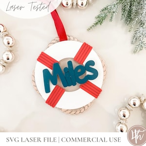 Nautical Life Ring Ornament | Personalized| Laser Cut Files | Glowforge SVG | Laser Christmas SVG | Wood Acrylic File | Christmas Wreath SVG