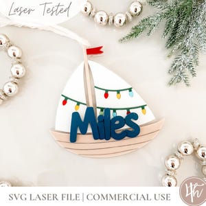 Nautical Sailboat Ornament | Personalized| Laser Cut Files | Glowforge SVG | Laser Christmas SVG | Wood Acrylic File | Christmas Wreath SVG