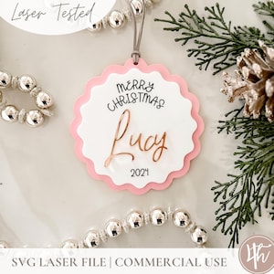 Modern Wave Christmas Ornament | Personalized| Laser Cut Files | Glowforge SVG | Laser Christmas SVG | Wood Acrylic File | First Christmas