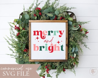 Merry and Bright Christmas SVG | Holiday Sign Cut File (Digital Download)