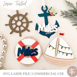 Holiday Nautical Ornament Bundle | Laser Cut File | Glowforge SVG | Laser Christmas Files SVG | Holiday SVG | Wood Acrylic Cut File